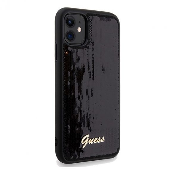 Guess GUHCN61PSFDGSK iPhone 11 / Xr 6.1 negru / negru hard Husă Sequin Script Metal"