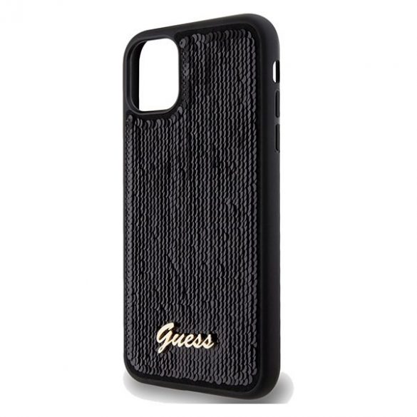 Guess GUHCN61PSFDGSK iPhone 11 / Xr 6.1 negru / negru hard Husă Sequin Script Metal"