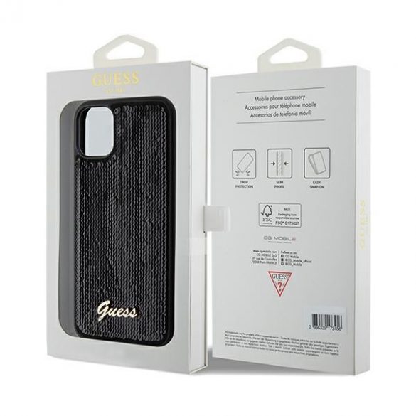 Guess GUHCN61PSFDGSK iPhone 11 / Xr 6.1 negru / negru hard Husă Sequin Script Metal"