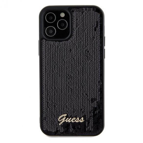 Guess GUHCP12MPSFDGSK iPhone 12/12 Pro 6.1 carcasă rigidă/neagră Sequin Script Metal"