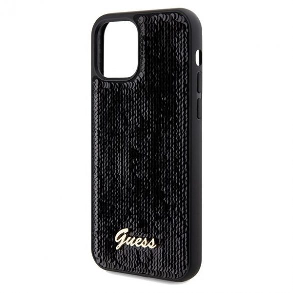 Guess GUHCP12MPSFDGSK iPhone 12/12 Pro 6.1 carcasă rigidă/neagră Sequin Script Metal"