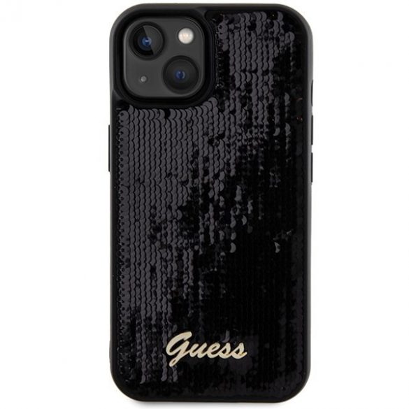 Guess GUHCP14SPSFDGSK iPhone 14 / 15 / 13 6.1 carcasă rigidă/neagră Sequin Script Metal"