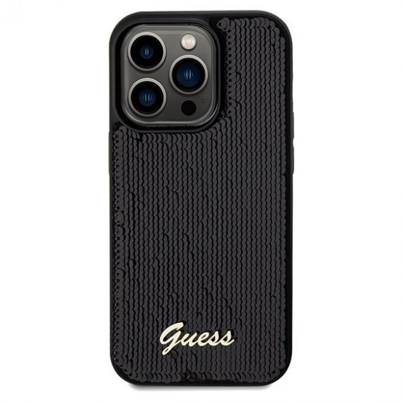 Guess GUHCP14LPSFDGSK iPhone 14 Pro 6.1 carcasă rigidă/neagră Sequin Script Metal