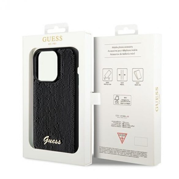 Guess GUHCP14LPSFDGSK iPhone 14 Pro 6.1 carcasă rigidă/neagră Sequin Script Metal