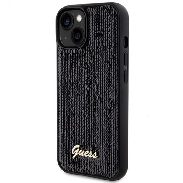 Guess GUHCP15SPSFDGSK iPhone 15 / 14 / 13 6.1" carcasa rigidă/neagră Sequin Script Metal