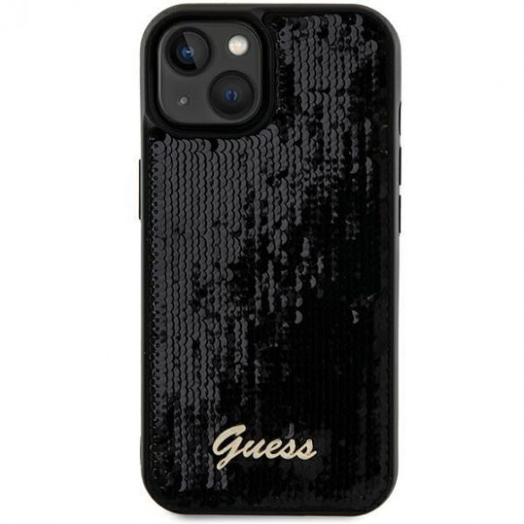 Guess GUHCP15SPSFDGSK iPhone 15 / 14 / 13 6.1" carcasa rigidă/neagră Sequin Script Metal