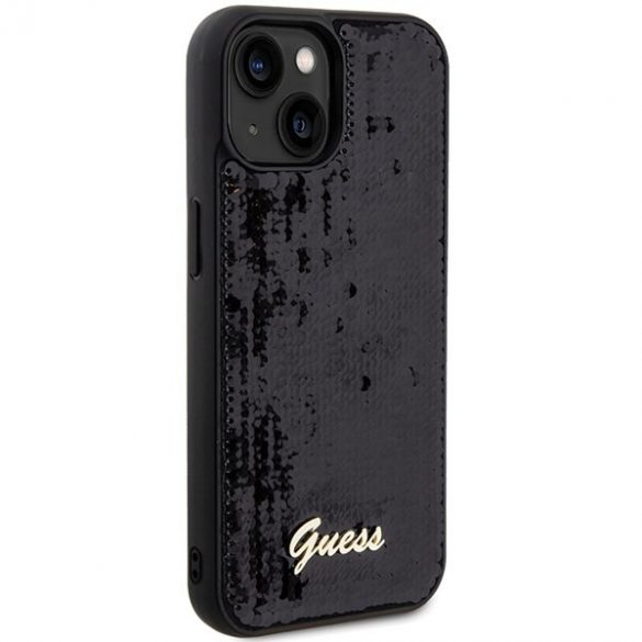 Guess GUHCP15SPSFDGSK iPhone 15 / 14 / 13 6.1" carcasa rigidă/neagră Sequin Script Metal