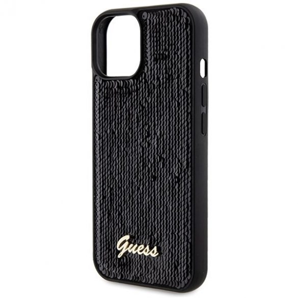 Guess GUHCP15SPSFDGSK iPhone 15 / 14 / 13 6.1" carcasa rigidă/neagră Sequin Script Metal