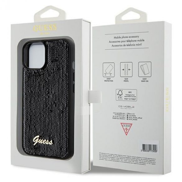 Guess GUHCP15SPSFDGSK iPhone 15 / 14 / 13 6.1" carcasa rigidă/neagră Sequin Script Metal