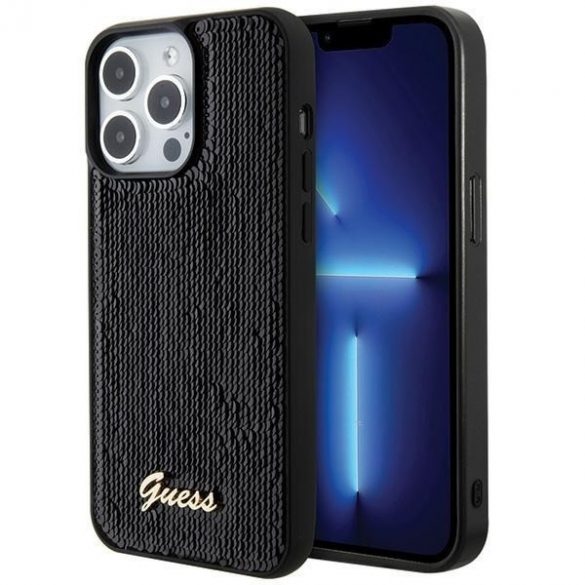 Guess GUHCP15LPSFDGSK iPhone 15 Pro 6.1 carcasă rigidă/neagră Sequin Script Metal"