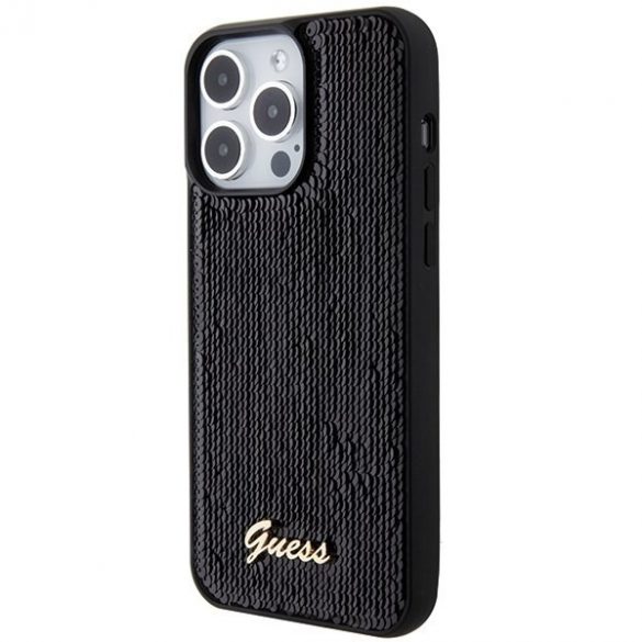 Guess GUHCP15LPSFDGSK iPhone 15 Pro 6.1 carcasă rigidă/neagră Sequin Script Metal"