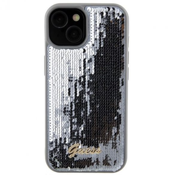 Guess GUHCP15SPSFDGSS iPhone 15 / 14 / 13 6.1" srebrny/argintiu hardcase Sequin Script Metal