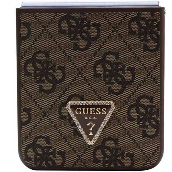 Guess GUHCZF5P4TDPW F731 Z Flip5 husă rigidă brązowy/maro Piele 4G Triunghi Strass