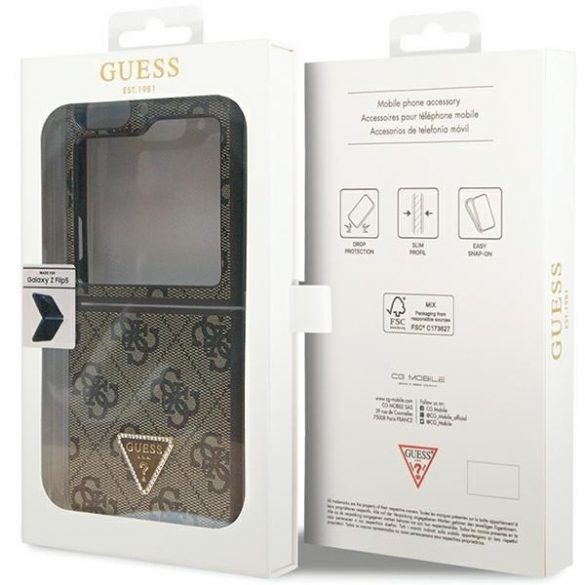 Guess GUHCZF5P4TDPW F731 Z Flip5 husă rigidă brązowy/maro Piele 4G Triunghi Strass