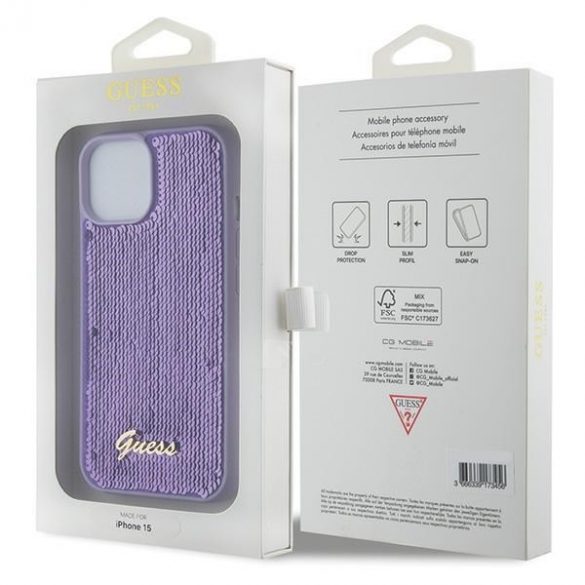 Guess GUHCP15SPSFDGSU iPhone 15 / 14 / 13 6.1" fioletowy/violet hardcase Sequin Script Metal