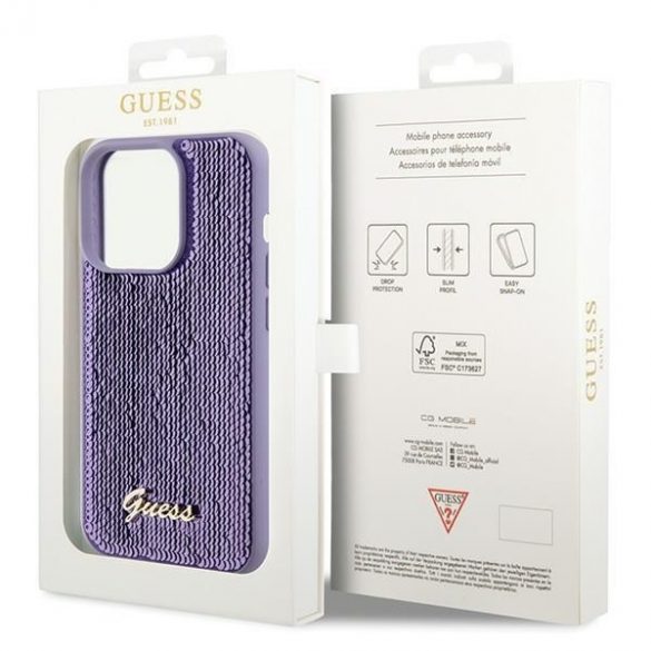 Guess GUHCP15LPSFDGSU iPhone 15 Pro 6.1 husă rigidă fioletowy/violet Sequin Script Metal"