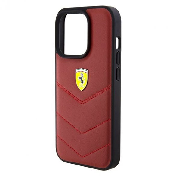 Carcasă rigidă Ferrari FEHCP15LRDUR iPhone 15 Pro 6.1, culoare roșie/roșie, linii cusute din piele"