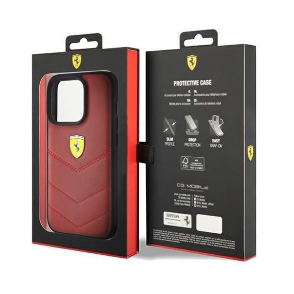 Carcasă rigidă Ferrari FEHCP15LRDUR iPhone 15 Pro 6.1, culoare roșie/roșie, linii cusute din piele"