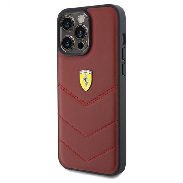 Carcasă rigidă Ferrari FEHCP15XRDUR iPhone 15 Pro Max 6.7, culoare roșie/roșie, linii cusute din piele"