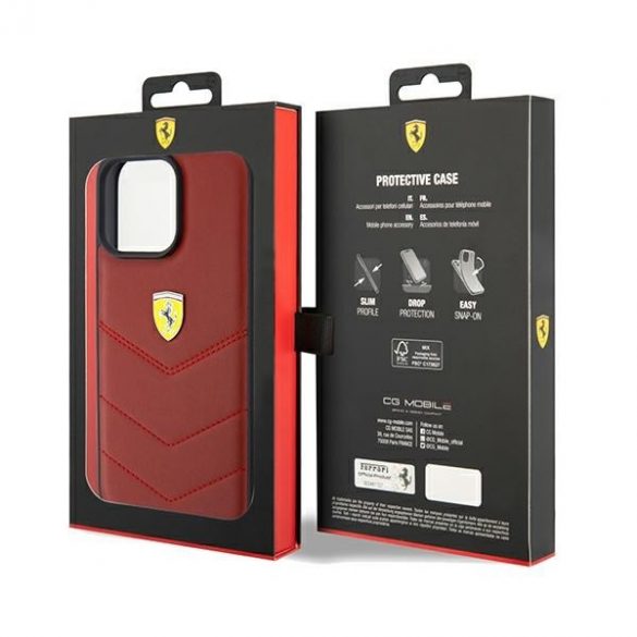 Carcasă rigidă Ferrari FEHCP15XRDUR iPhone 15 Pro Max 6.7, culoare roșie/roșie, linii cusute din piele"