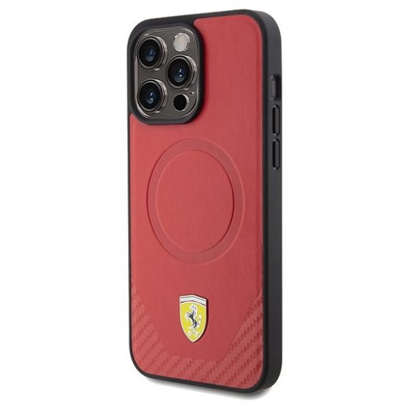 Carcasă rigidă Ferrari FEHMP15XPTER iPhone 15 Pro Max 6.7, culoare roșie, Carbon Metal Logo MagSafe”