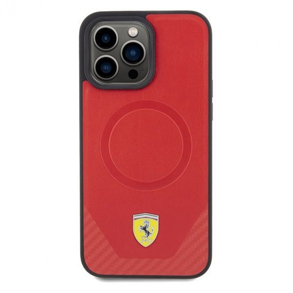 Carcasă rigidă Ferrari FEHMP15XPTER iPhone 15 Pro Max 6.7, culoare roșie, Carbon Metal Logo MagSafe”