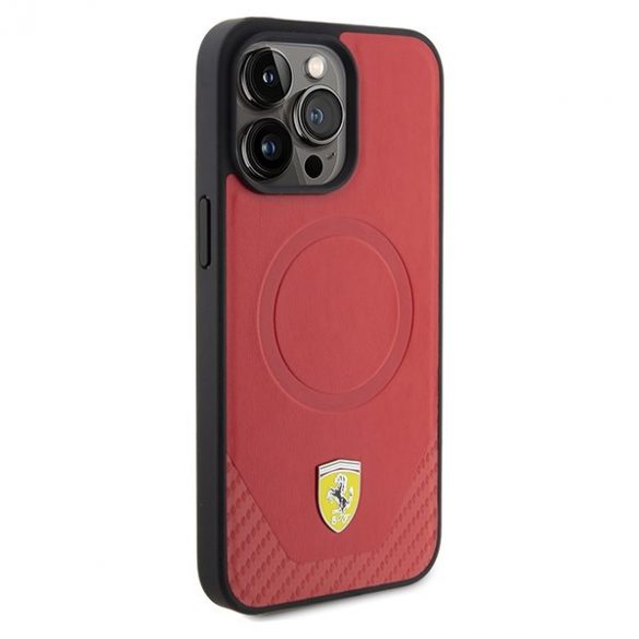 Carcasă rigidă Ferrari FEHMP15XPTER iPhone 15 Pro Max 6.7, culoare roșie, Carbon Metal Logo MagSafe”