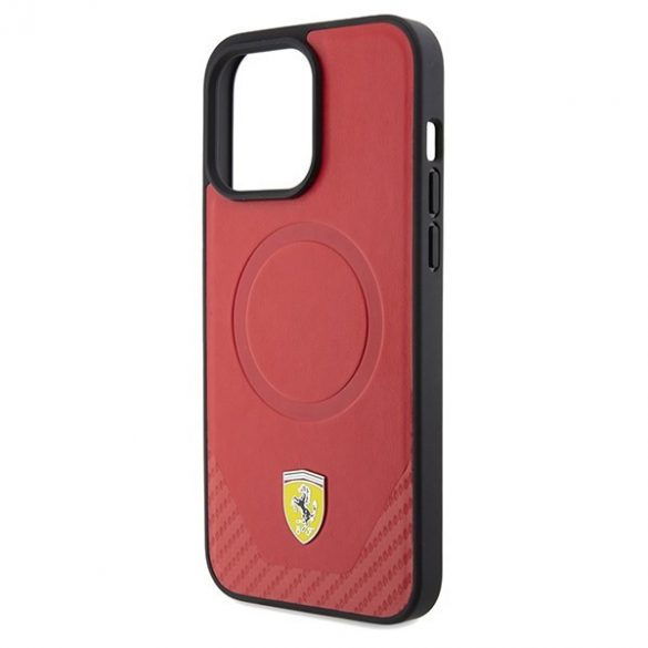 Carcasă rigidă Ferrari FEHMP15XPTER iPhone 15 Pro Max 6.7, culoare roșie, Carbon Metal Logo MagSafe”