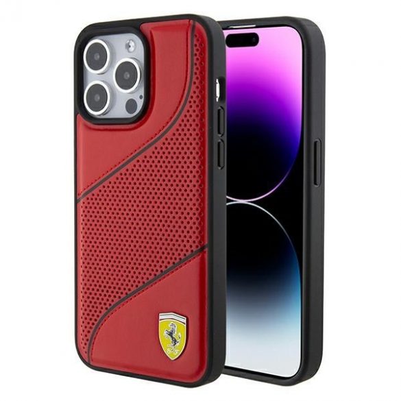 Carcasă rigidă Ferrari FEHCP15LPWAR pentru iPhone 15 Pro 6.1, roșu/czerwony, Perforated Waves Metal Logo"