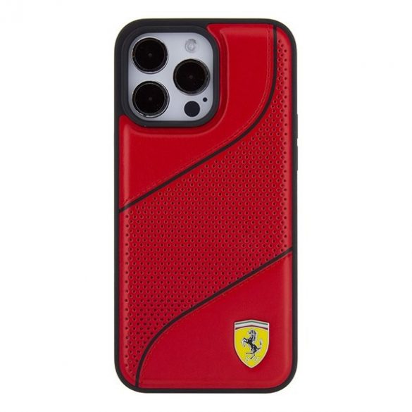 Carcasă rigidă Ferrari FEHCP15LPWAR pentru iPhone 15 Pro 6.1, roșu/czerwony, Perforated Waves Metal Logo"