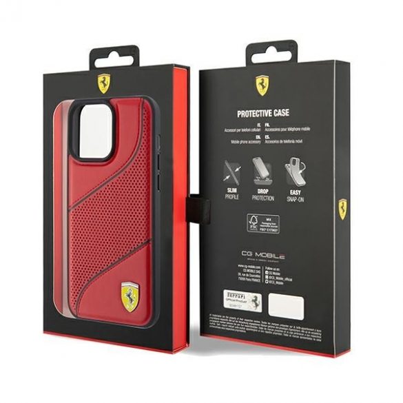 Carcasă rigidă Ferrari FEHCP15LPWAR pentru iPhone 15 Pro 6.1, roșu/czerwony, Perforated Waves Metal Logo"