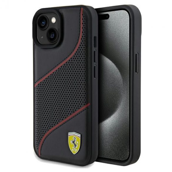 Ferrari FEHCP15SPWAK iPhone 15 / 14 / 13 6.1" carcasă rigidă/neagră Perforated Waves Metal Logo