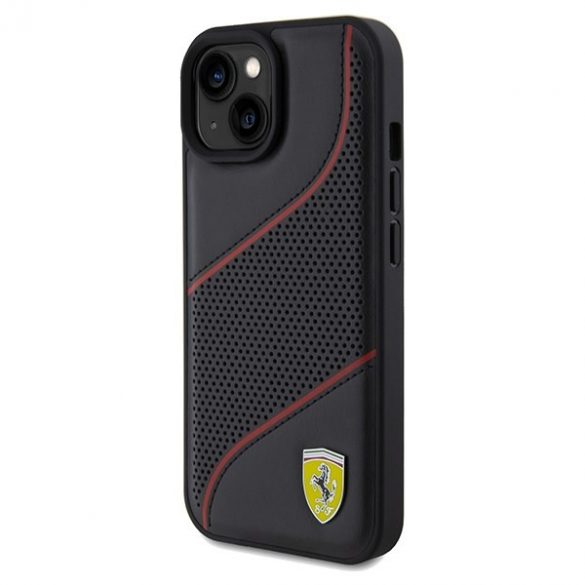 Ferrari FEHCP15SPWAK iPhone 15 / 14 / 13 6.1" carcasă rigidă/neagră Perforated Waves Metal Logo