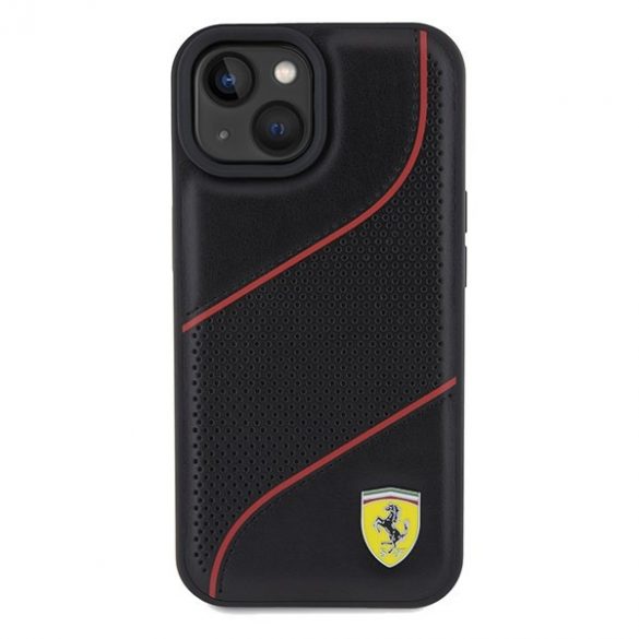 Ferrari FEHCP15SPWAK iPhone 15 / 14 / 13 6.1" carcasă rigidă/neagră Perforated Waves Metal Logo