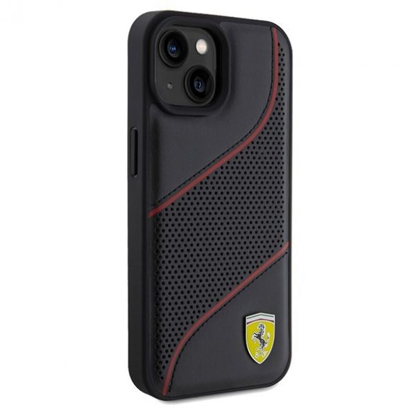 Ferrari FEHCP15SPWAK iPhone 15 / 14 / 13 6.1" carcasă rigidă/neagră Perforated Waves Metal Logo