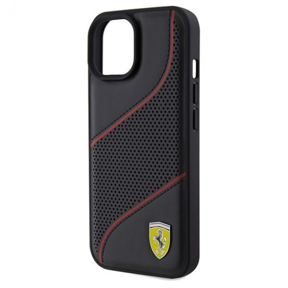 Ferrari FEHCP15SPWAK iPhone 15 / 14 / 13 6.1" carcasă rigidă/neagră Perforated Waves Metal Logo