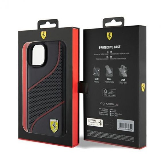 Ferrari FEHCP15SPWAK iPhone 15 / 14 / 13 6.1" carcasă rigidă/neagră Perforated Waves Metal Logo