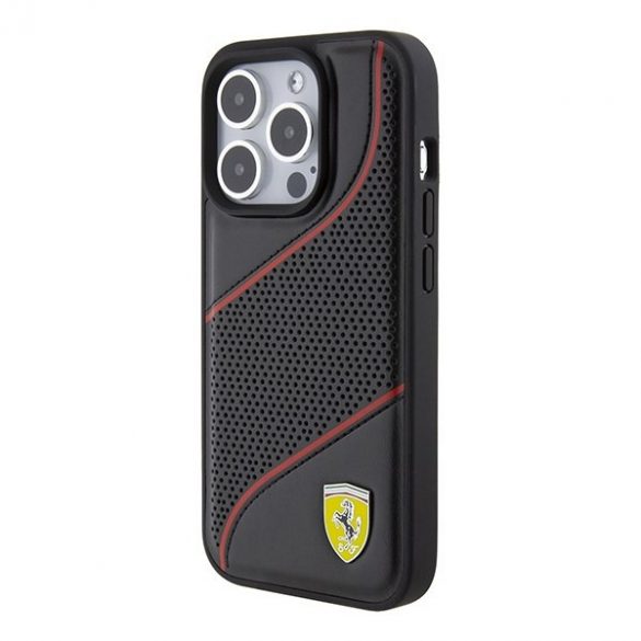 Carcasă rigidă Ferrari FEHCP15LPWAK iPhone 15 Pro 6.1, negru/czarny, Perforated Waves Metal Logo"