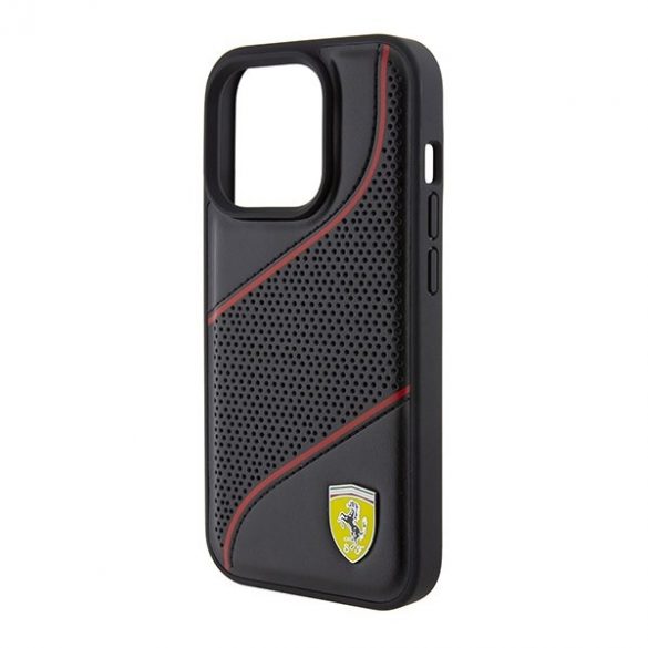 Carcasă rigidă Ferrari FEHCP15LPWAK iPhone 15 Pro 6.1, negru/czarny, Perforated Waves Metal Logo"