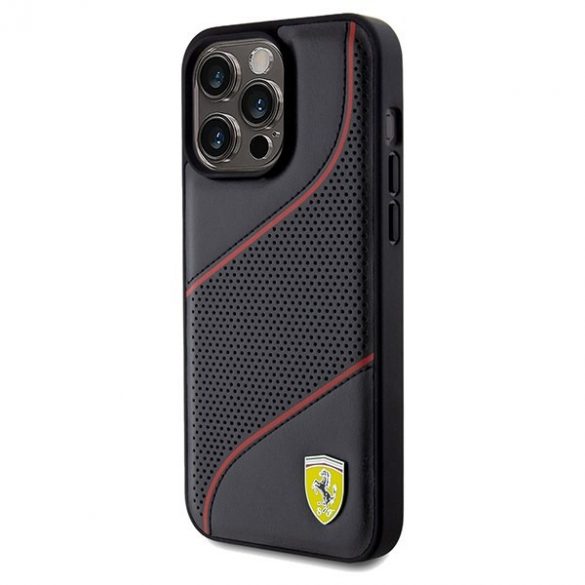 Carcasă rigidă Ferrari FEHCP15XPWAK iPhone 15 Pro Max 6.7, negru/czarny, Perforated Waves Metal Logo"