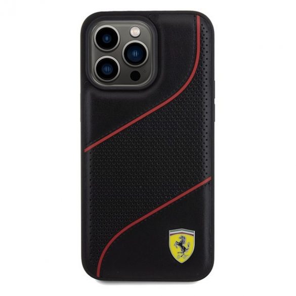 Carcasă rigidă Ferrari FEHCP15XPWAK iPhone 15 Pro Max 6.7, negru/czarny, Perforated Waves Metal Logo"