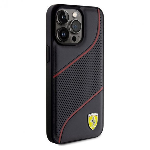 Carcasă rigidă Ferrari FEHCP15XPWAK iPhone 15 Pro Max 6.7, negru/czarny, Perforated Waves Metal Logo"