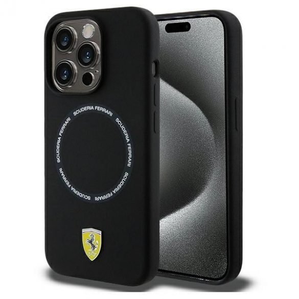 Ferrari FEHMP15XSBAK iPhone 15 Pro Max 6.7 carcasă rigidă neagră Printed Ring MagSafe"