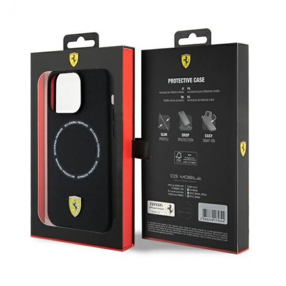 Ferrari FEHMP15XSBAK iPhone 15 Pro Max 6.7 carcasă rigidă neagră Printed Ring MagSafe"