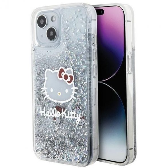 Hello Kitty HKHCP14SLIKHET iPhone 14 / 15 / 13 6.1 srebrny/silver hard Husă Liquid Glitter Charms Kitty Head"