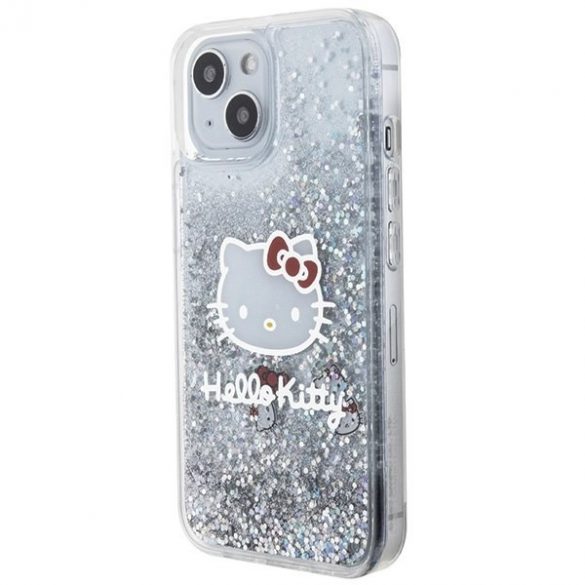 Hello Kitty HKHCP14SLIKHET iPhone 14 / 15 / 13 6.1 srebrny/silver hard Husă Liquid Glitter Charms Kitty Head"