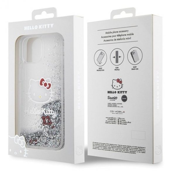 Hello Kitty HKHCP14SLIKHET iPhone 14 / 15 / 13 6.1 srebrny/silver hard Husă Liquid Glitter Charms Kitty Head"