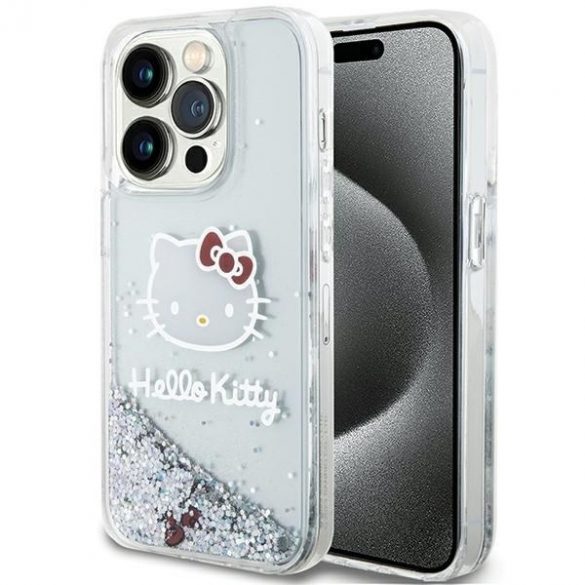 Hello Kitty HKHCP15LLIKHET iPhone 15 Pro 6.1 husă rigidă srebrny/argintie Liquid Glitter Charms Kitty Head"