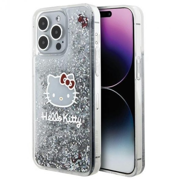 Hello Kitty HKHCP15XLIKHET iPhone 15 Pro Max 6.7 husă rigidă srebrny/argintiu Lichid Glitter Charms Kitty Head"