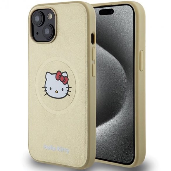 Hello Kitty HKHMP14SPGHCKD iPhone 14 / 15 / 13 6,1 zloty/aur husă rigidă Leather Kitty Head MagSafe"